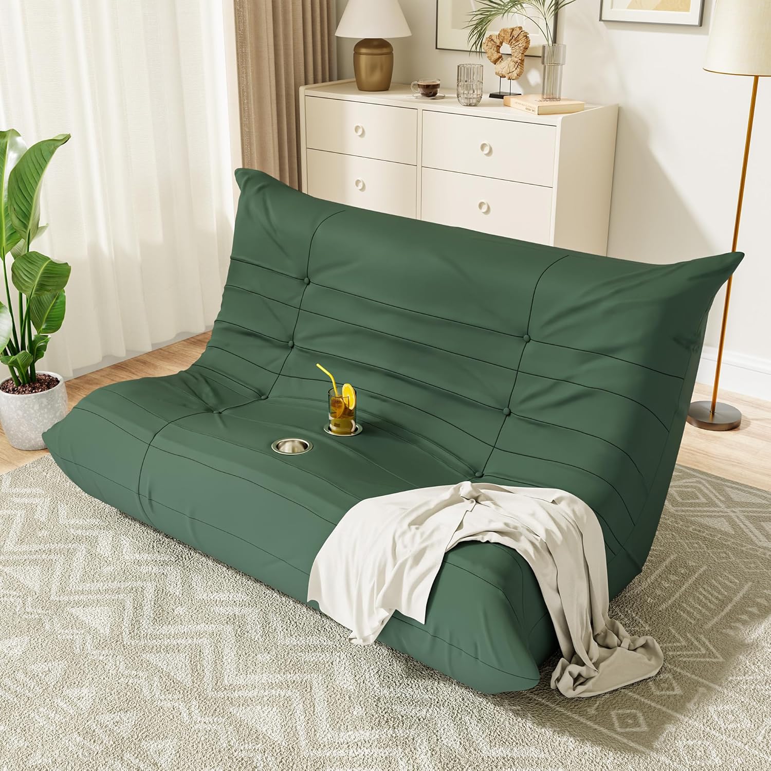 Memory Foam Bean Bag Loveseat Sofa with 2 Cup Holders
