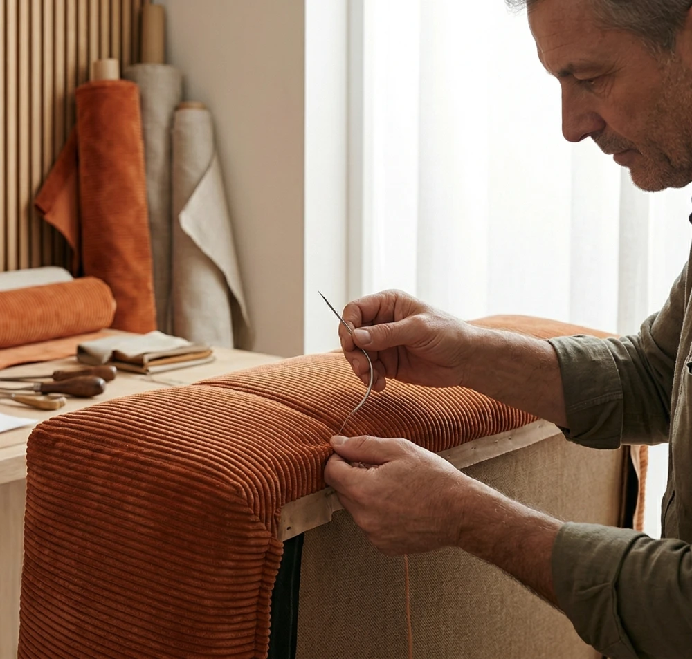 Man working with fabric